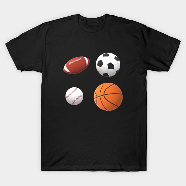 Team Sports Basketball, Football, Baseball and Soccer Ball for Sports Lovers, Fans and Players T-Shirt by Art By LM Designs 